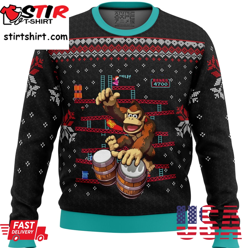Donkey Kong Drums Ugly Christmas Sweater