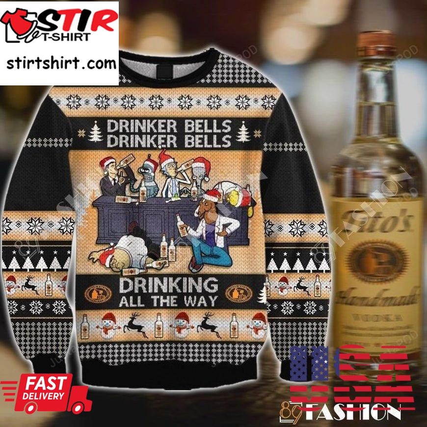 Drinker Bells Rick And Morty Titos Vodka Ugly Sweater, Ugly Sweater, Christmas Sweaters, Hoodie, Sweater