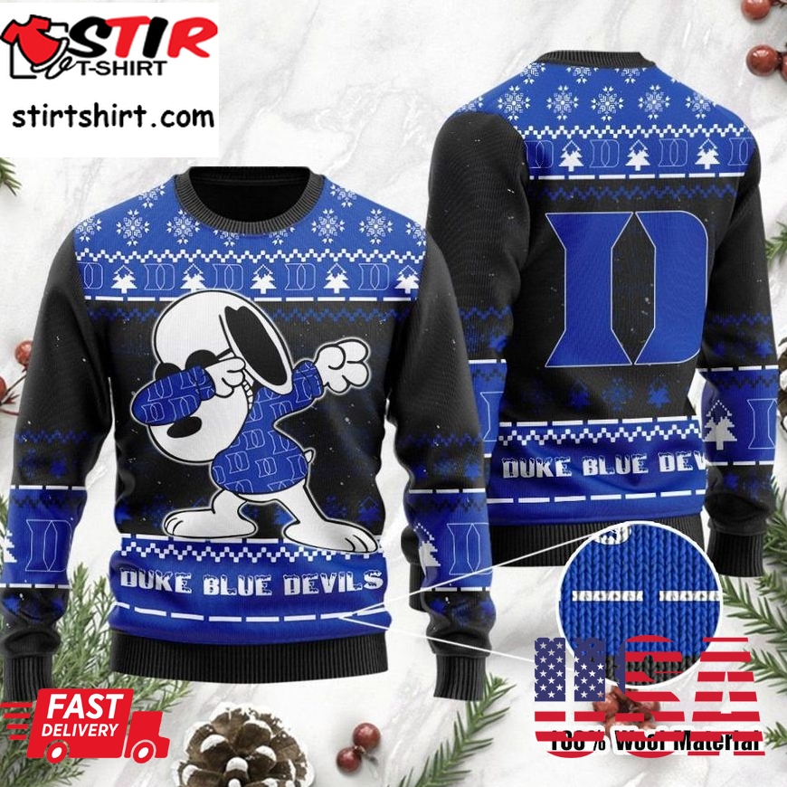 Duke Blue Devils Snoopy Dabbing Holiday Party Ugly Christmas Sweater