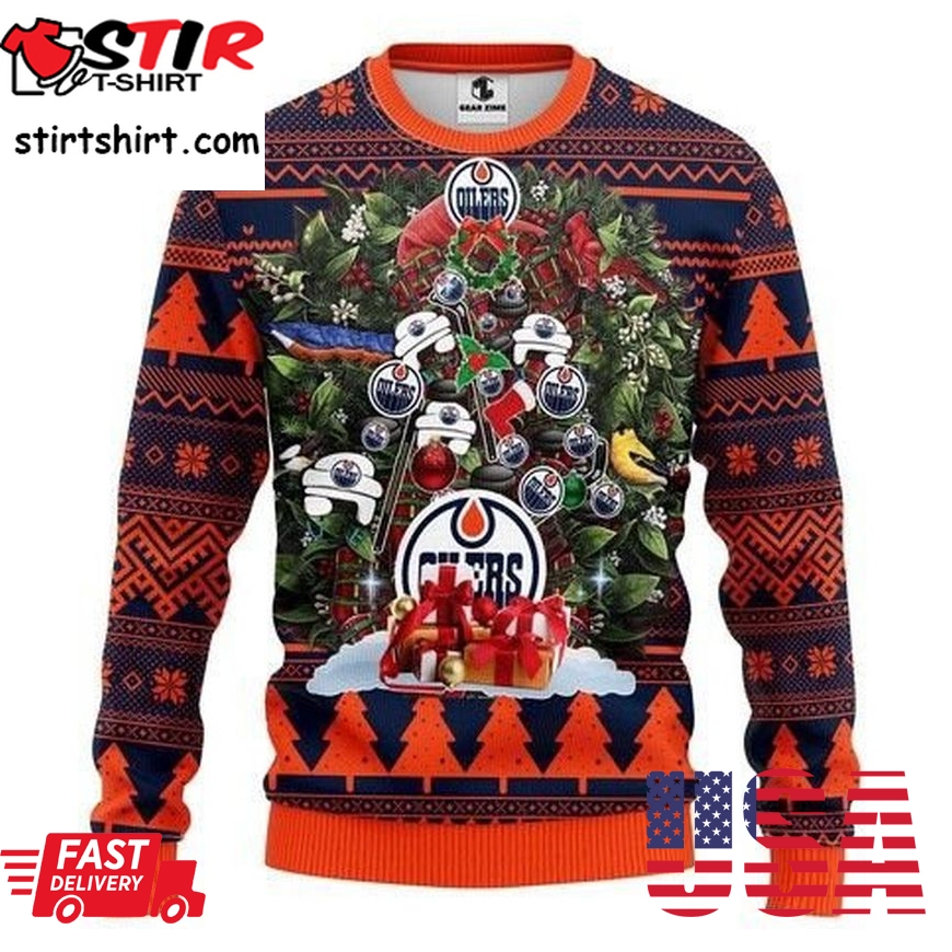 Edmonton Oilers Tree Christmas For Fans Ugly Christmas Sweater All