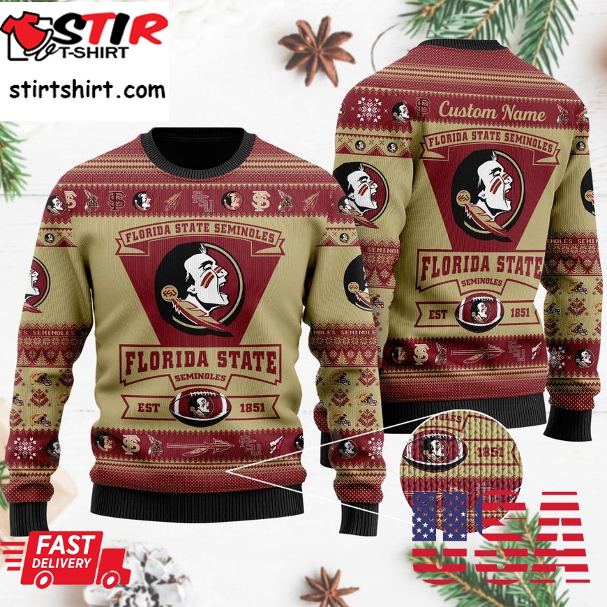 Florida State Seminoles Football Team Logo Personalized Ugly Christmas Sweater, Ugly Sweater, Christmas Sweaters, Hoodie, Sweatshirt, Sweater