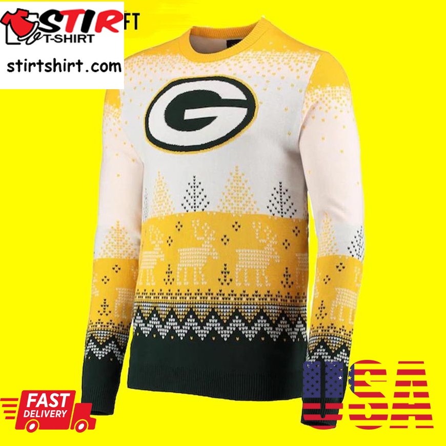 Foco White Green Bay Packers Ugly Christmas Sweater