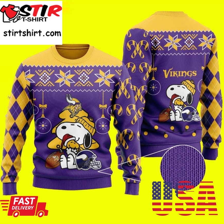 Funny Charlie Brown Peanuts Snoopy Minnesota Vikings Ugly Christmas Sweater