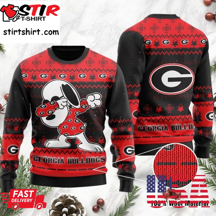 Georgia Bulldogs Snoopy Dabbing Holiday Party Ugly Christmas Sweater Ugly