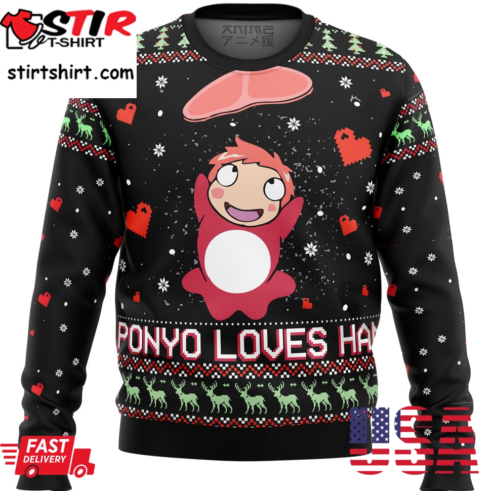 Ghibli Ponyo Loves Ham Ugly Christmas Sweater