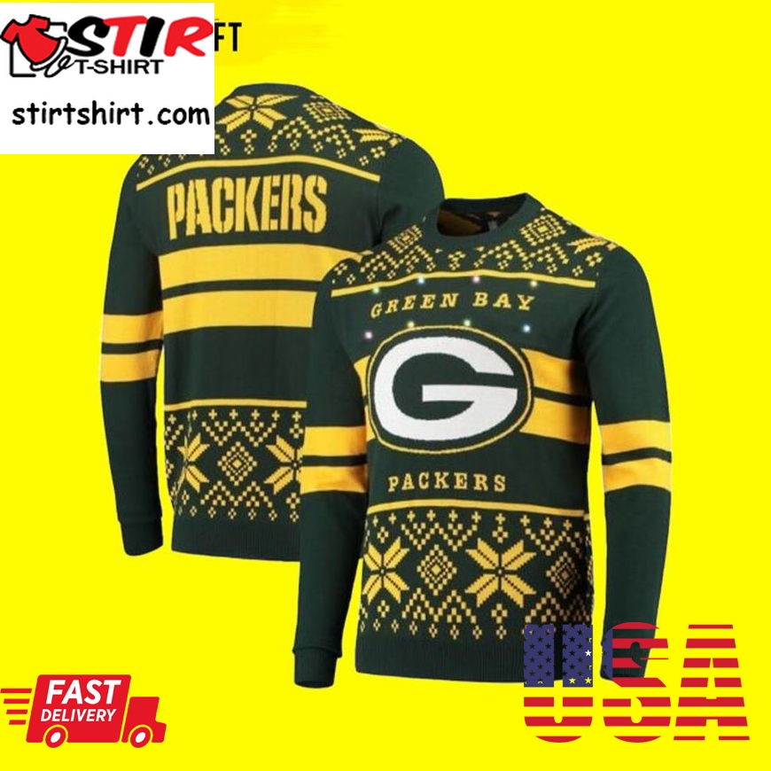 Gold Light Up Green Bay Packers Ugly Christmas Sweater