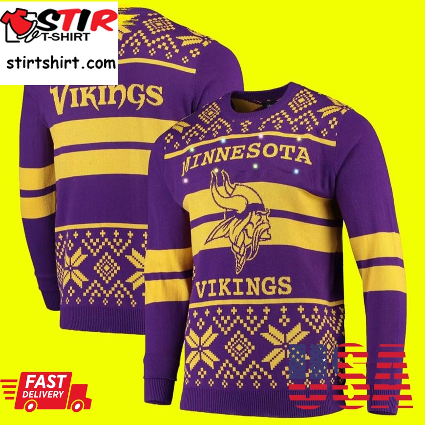 Gold Minnesota Vikings Ugly Christmas Sweater Light Up Ugly Sweater