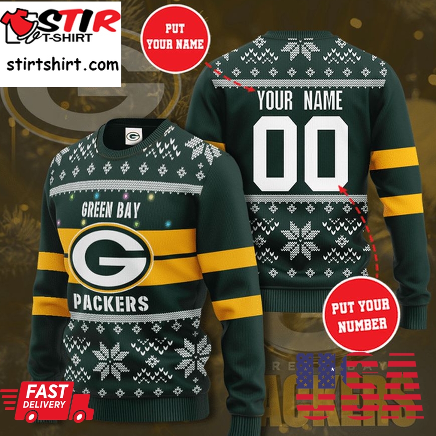 Green Bay Packers Custom Name Christmas Sweater