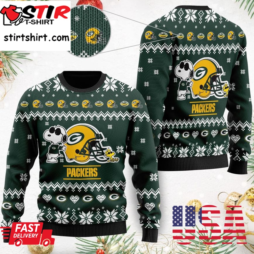 Green Bay Packers Cute The Snoopy Show Football Helmet 3D All Over Print Ugly Christmas Sweater, Christmas Sweaters, Hoodie, Sweatshirt, Sweater