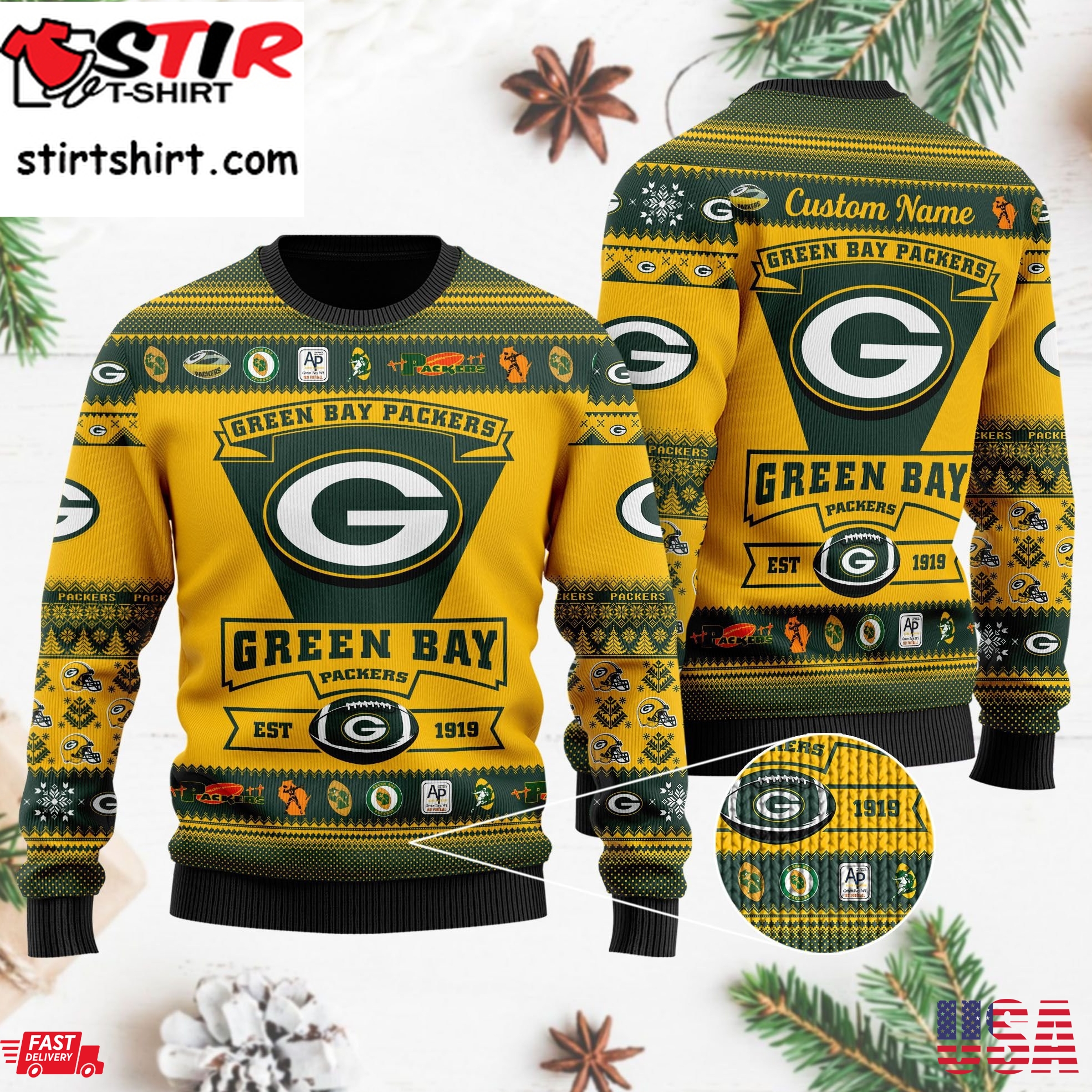 Green Bay Packers Football Team Logo Custom Name Personalized Ugly