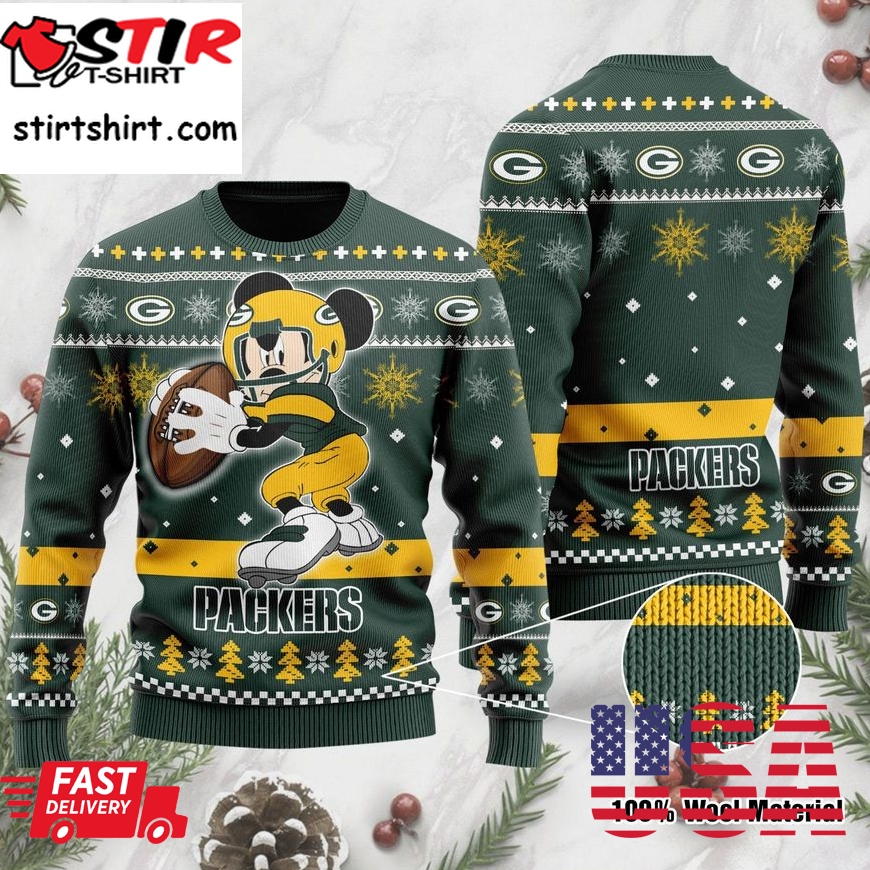 Green Bay Packers Mickey Mouse Funny Ugly Christmas Sweater Ugly