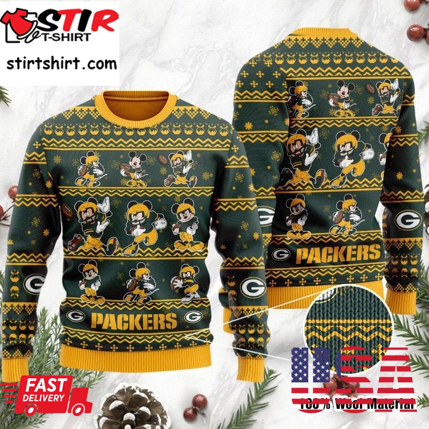 Green Bay Packers Mickey Mouse Holiday Party Ugly Christmas Sweater