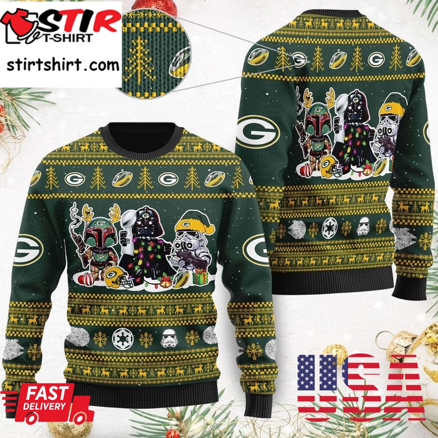 Green Bay Packers Star Wars Christmas Ugly Sweater Darth Vader Boba Fett Stormtrooper