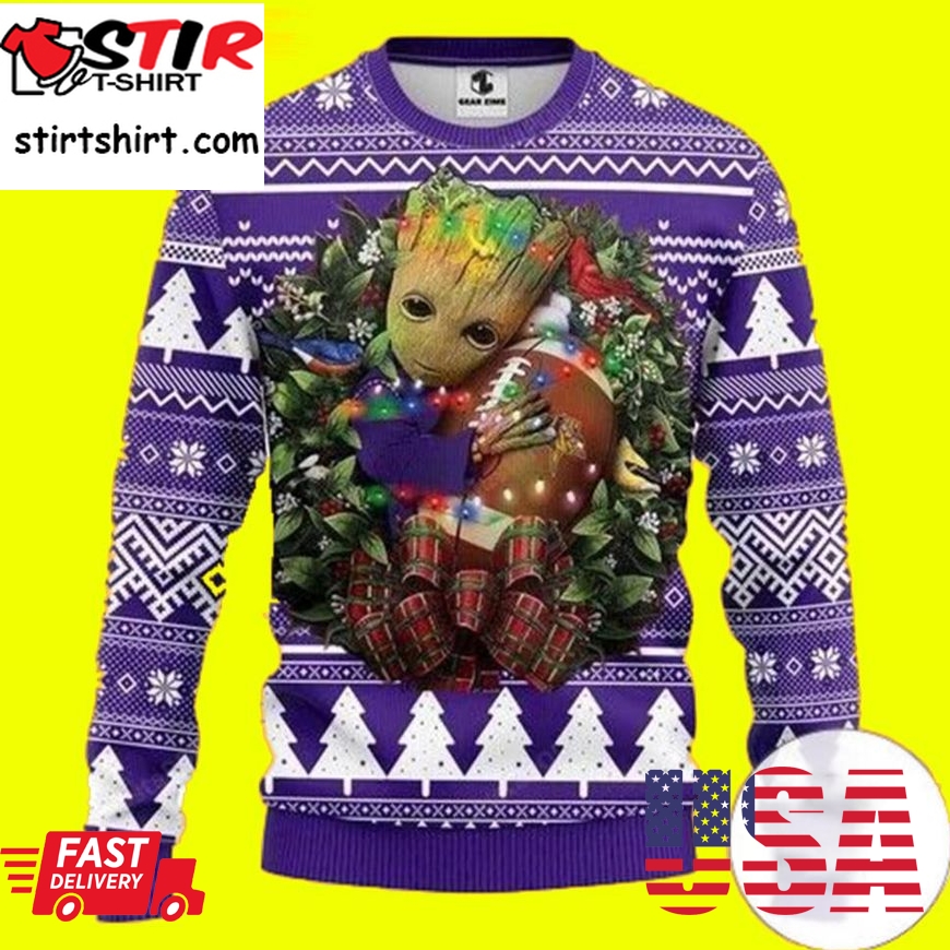 Groot Hug Minnesota Vikings Ugly Christmas Sweater