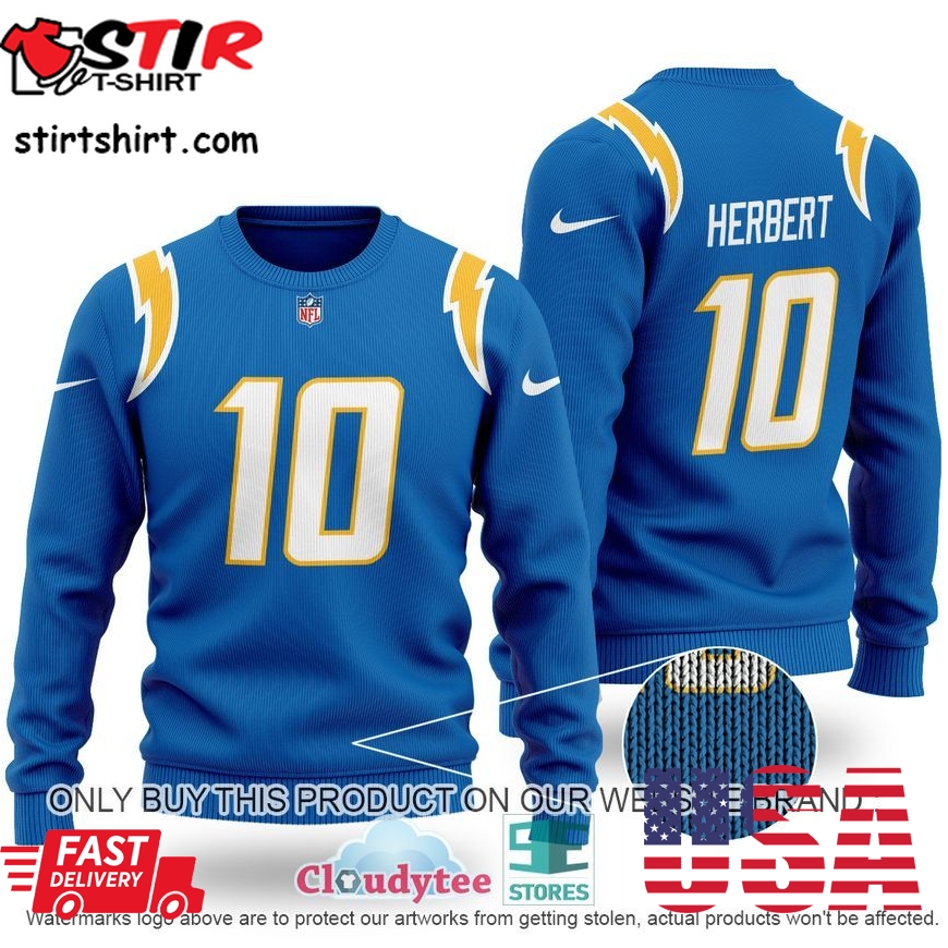 Herbert 10 Los Angeles Chargers Nfl Blue Wool Sweater  