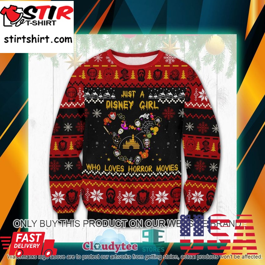 Horror Just A Disney Girl Who Loves Horror Movies Ugly Sweater 