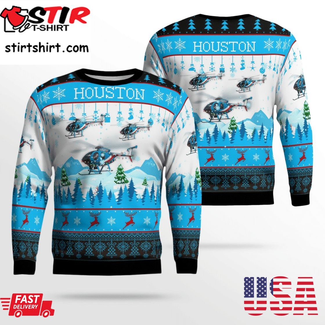 Hot Houston Police Helicopter 78F N5278f 3D Christmas Sweater