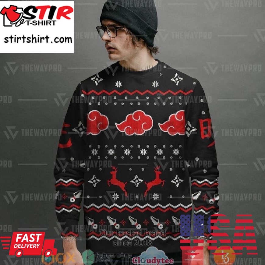 Hot Naruto Akatsuki Pattern Merry Christmas Sweater