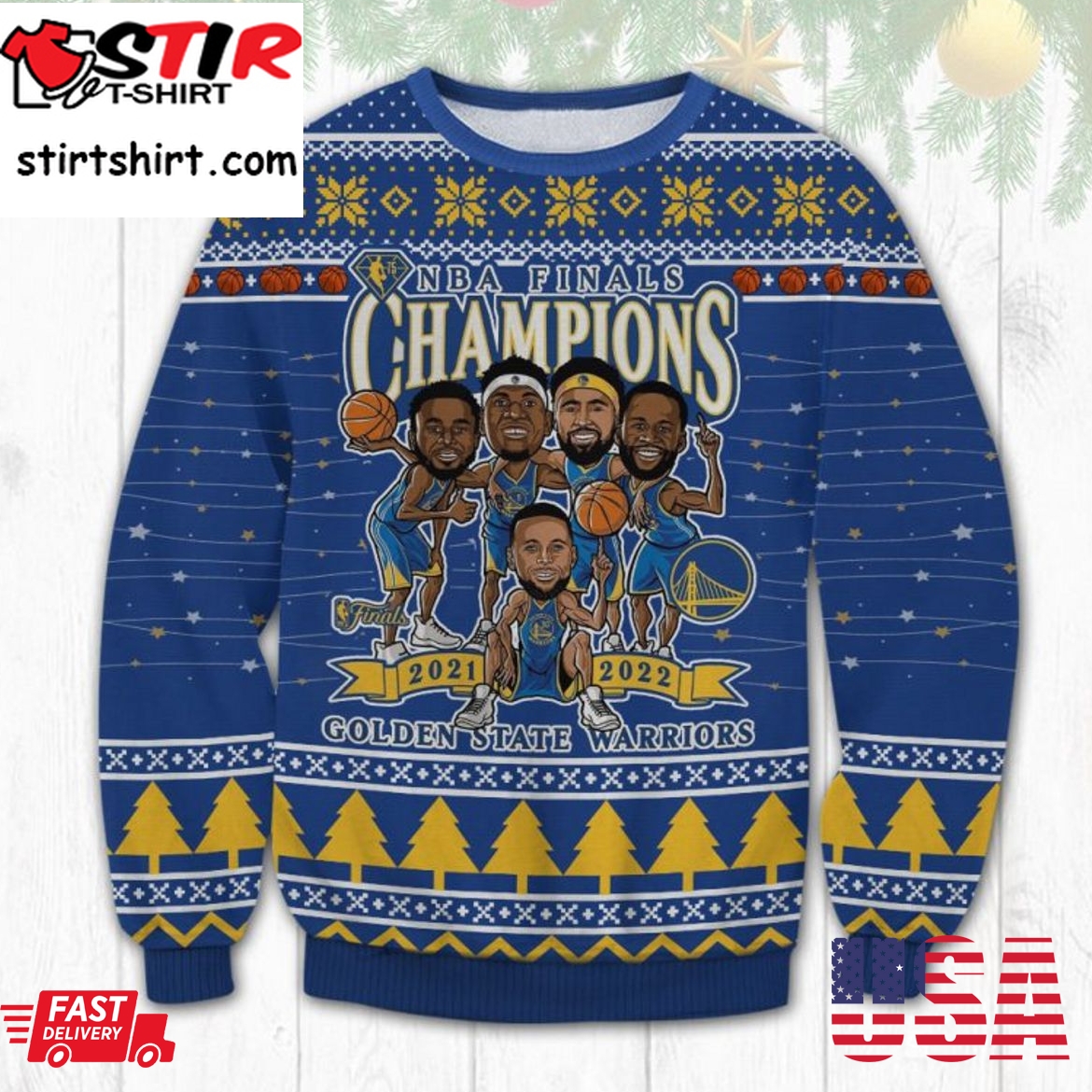 Hot Nba Finals Champions 2021 2022 Golden State Warriors Ugly Christmas Sweater