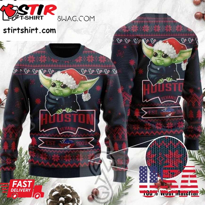 Houston Texans And Baby Yoda Holiday Party Knitting Pattern Ugly Christmas Sweater