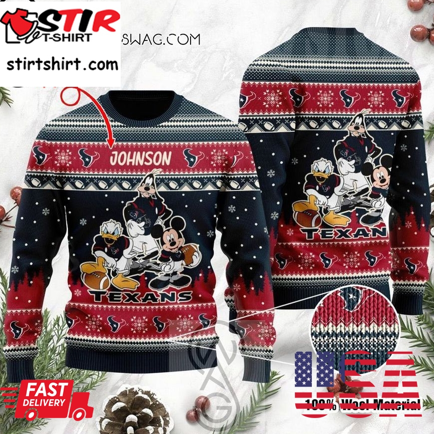 Houston Texans Disney Donald Duck Mickey Mouse Goofy Knitting Pattern Ugly Christmas Sweater