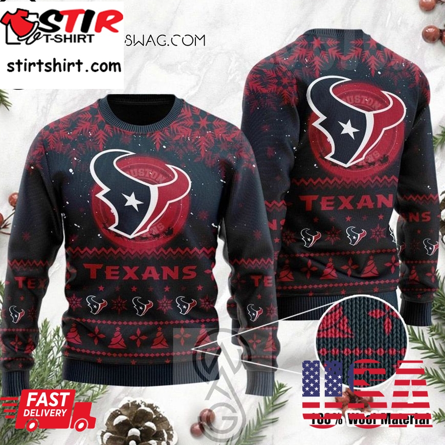 Houston Texans Santa Claus In The Moon Knitting Pattern Ugly Christmas Sweater