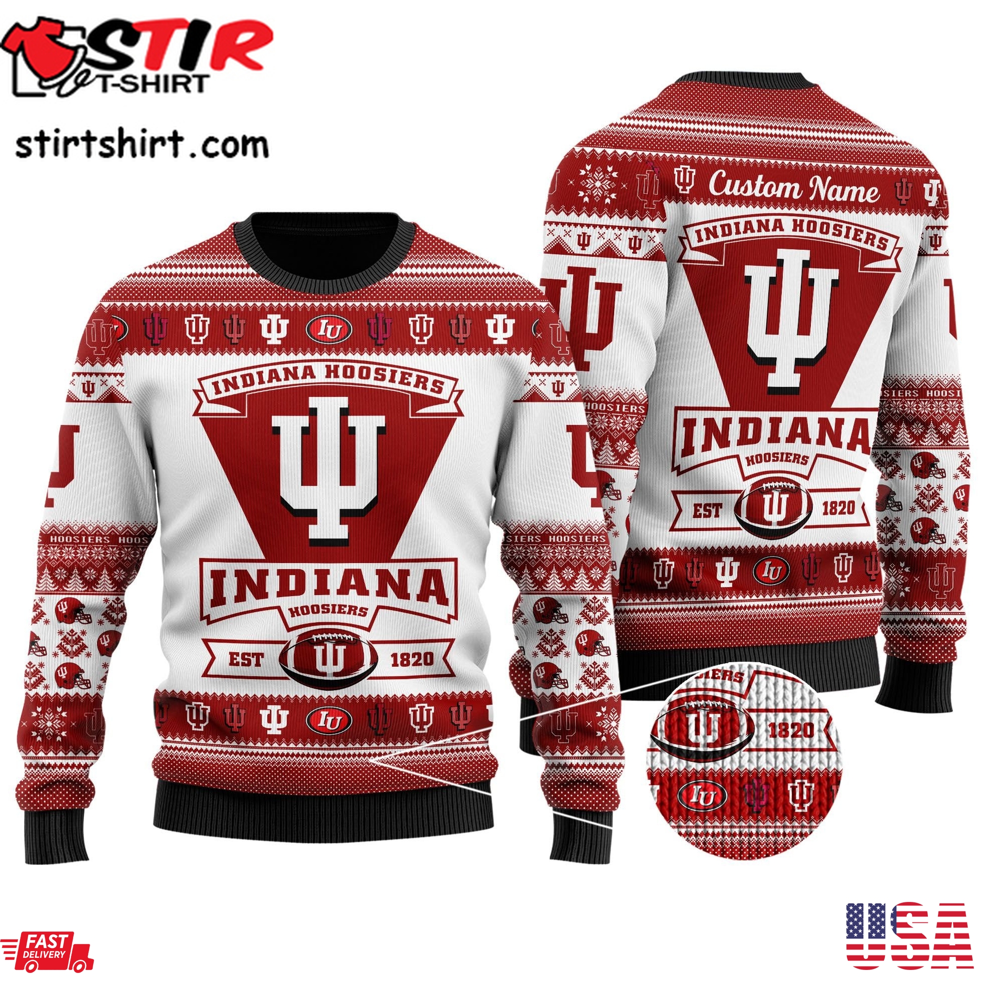 Indiana Hoosiers Football Team Logo Custom Name Personalized Ugly Christmas
