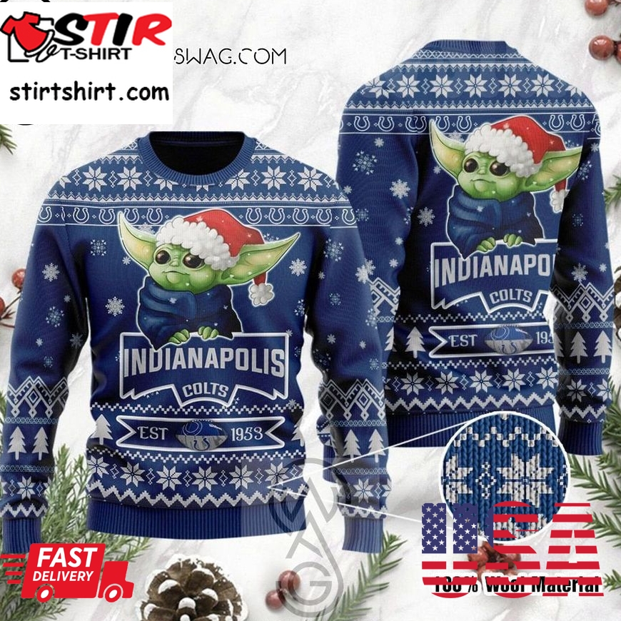 Indianapolis Colts And Baby Yoda Holiday Party Knitting Pattern Ugly Christmas Sweater