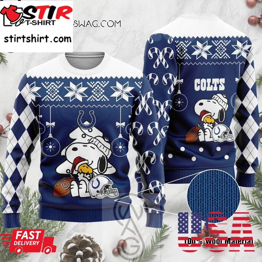 Indianapolis Colts The Peanuts Charlie Brown And Snoopy Knitting Pattern Ugly Christmas Sweater