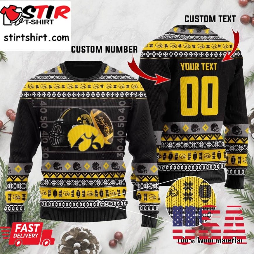 Iowa Hawkeyes Custom Name  Number Personalized Ugly Christmas Sweater
