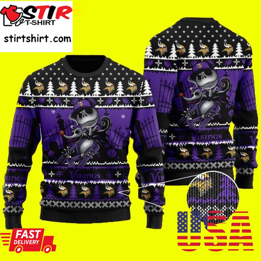 Jack Skellington Halloween Minnesota Vikings Ugly Christmas Sweater