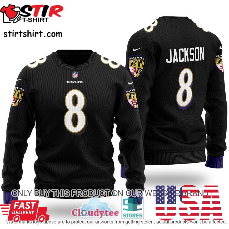 Jackson 8 Baltimore Ravens Black Nfl Wool Sweater 