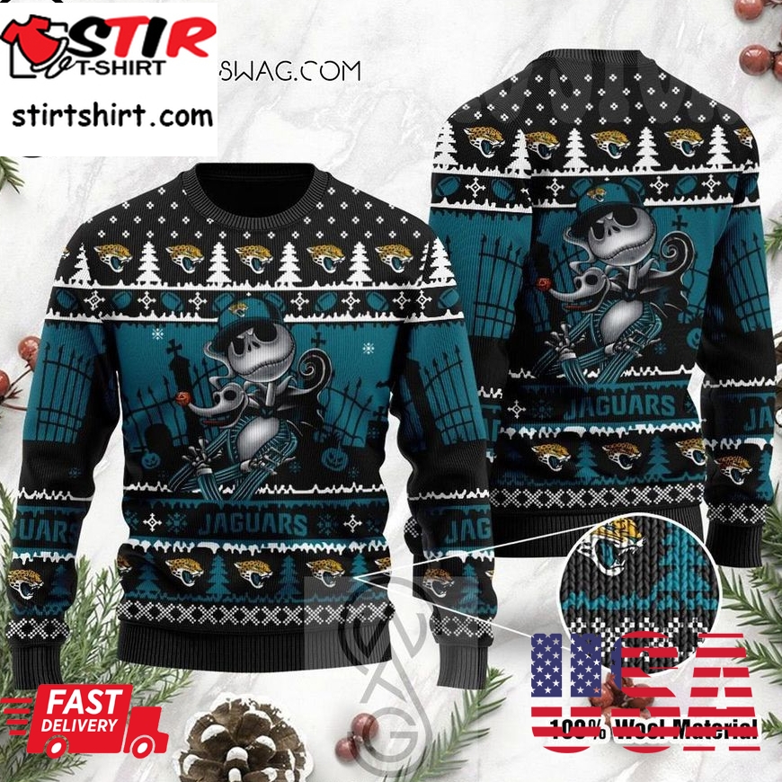 Jacksonville Jaguars Jack Skellington Halloween Holiday Party Knitting Pattern Ugly Christmas Sweater