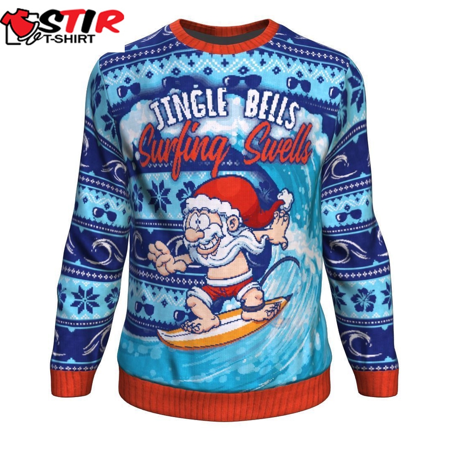 Jingle Bells Surfing Swells Ugly Christmas Crewneck Sweater
