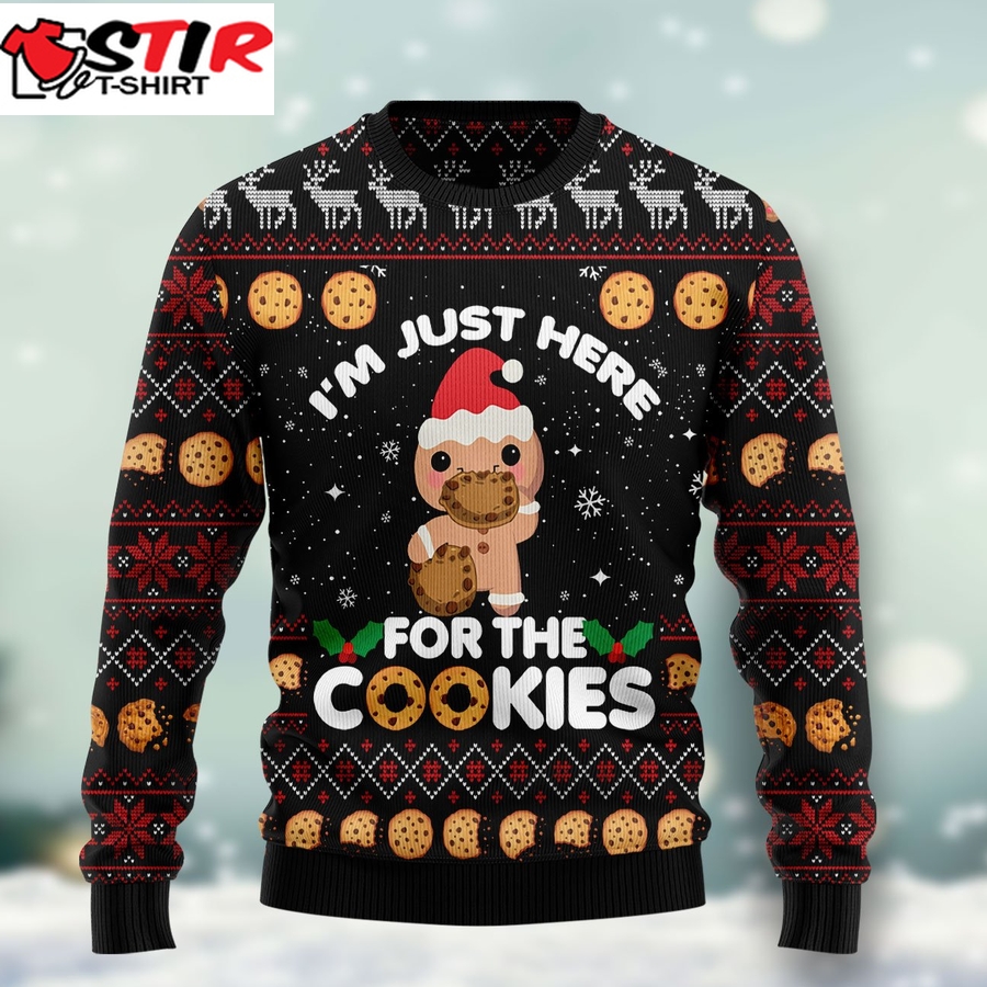 Just Here For The Cookies Ht041204 Ugly Christmas Sweater Unisex Womens & Mens, Couples Matching, Friends, Funny Family Ugly Christmas Holiday Sweater Gifts (Plus Size Available)