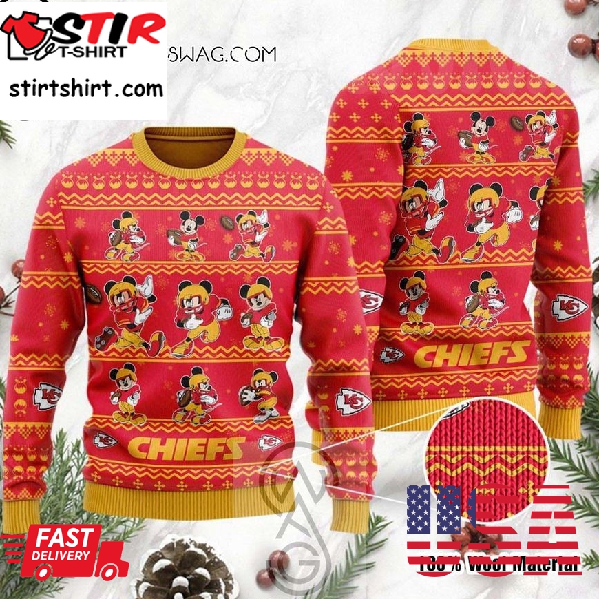 Kansas City Chiefs Mickey Mouse Holiday Party Knitting Pattern Ugly Christmas Sweater