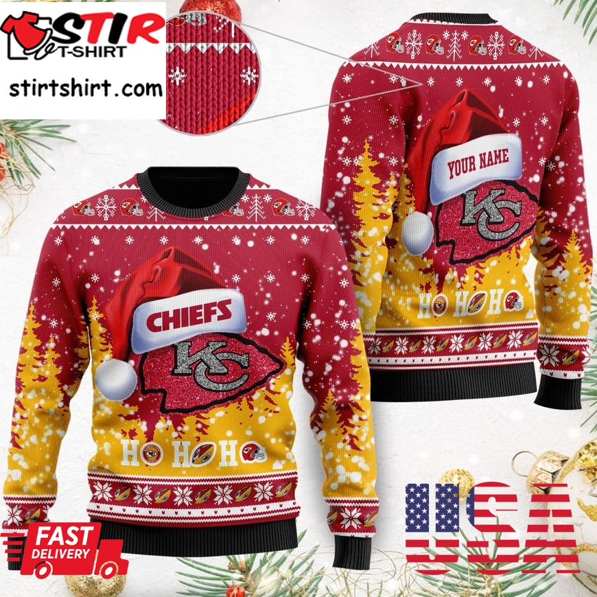 Kansas City Chiefs Symbol Wearing Santa Claus Hat Ho Ho Ho Personalized Ugly Christmas Sweater, Christmas Sweaters, Hoodie, Sweatshirt, Sweater