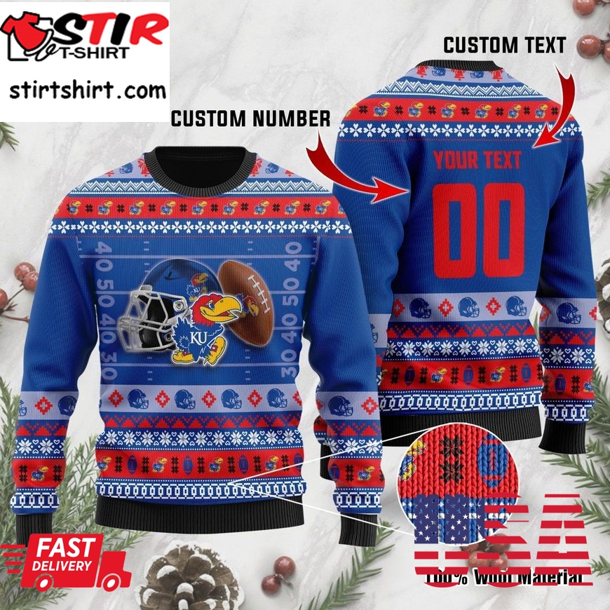 Kansas Jayhawks Custom Name  Number Personalized Ugly Christmas Sweater