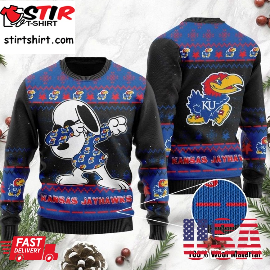 Kansas Jayhawks Snoopy Dabbing Ugly Christmas Sweater Ugly Sweater Christmas
