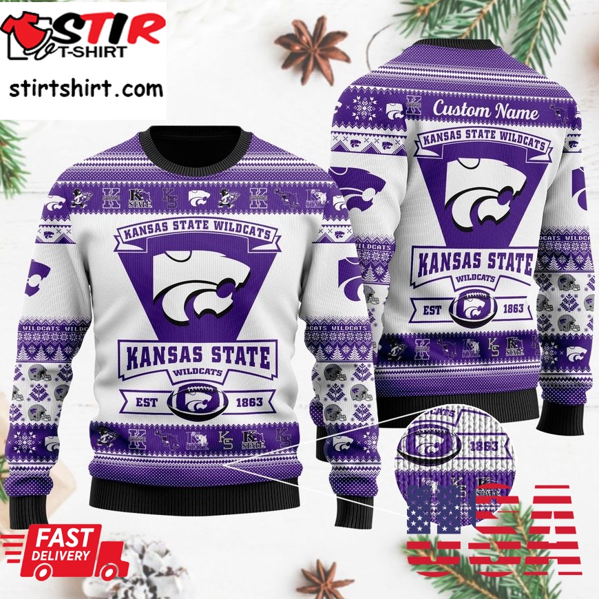 Kansas State Wildcats Football Team Logo Personalized Ugly Christmas Sweater, Ugly Sweater, Christmas Sweaters, Hoodie, Sweatshirt, Sweater