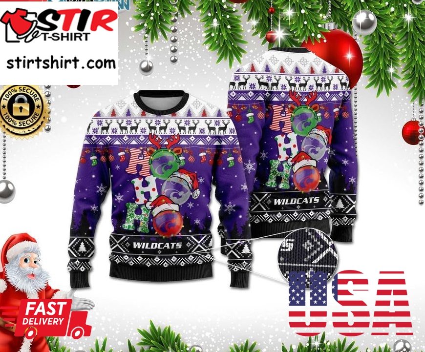 Kansas State Wildcats Ho Ho Ho 3D Print Christmas Wool Sweater