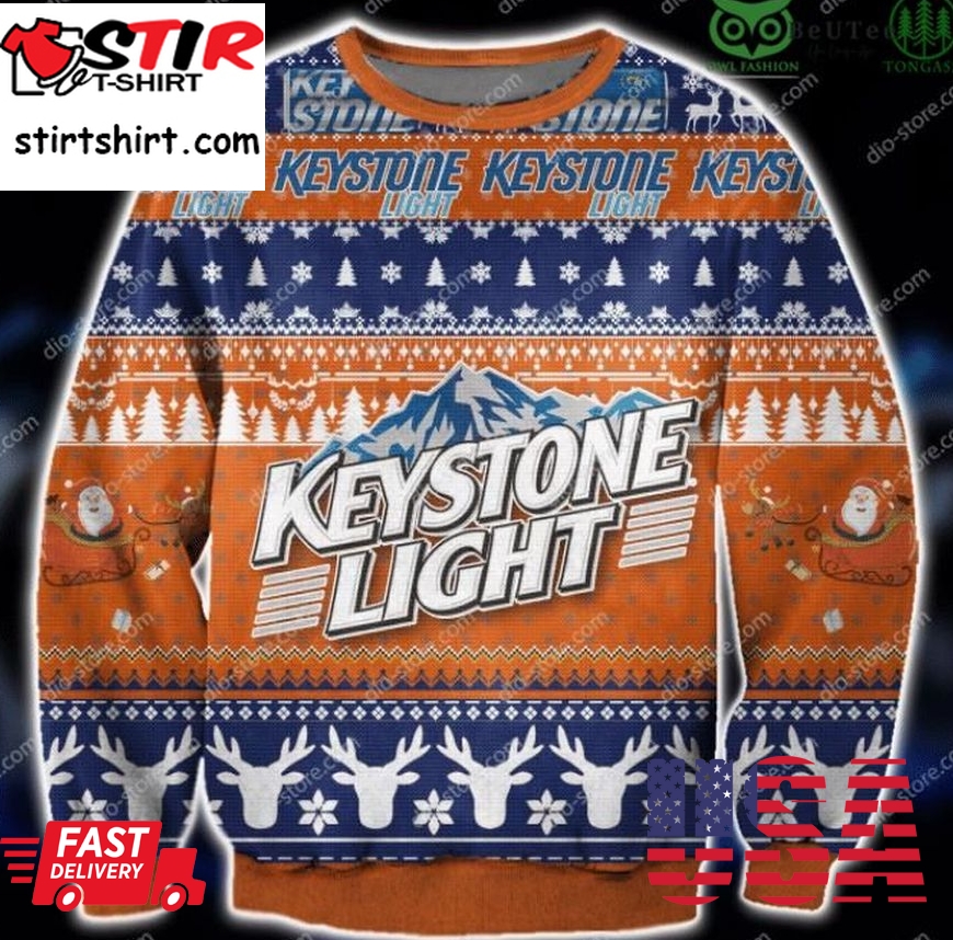 Keystone Light Ugly Sweater Christmas Santa Claus Drinking Present