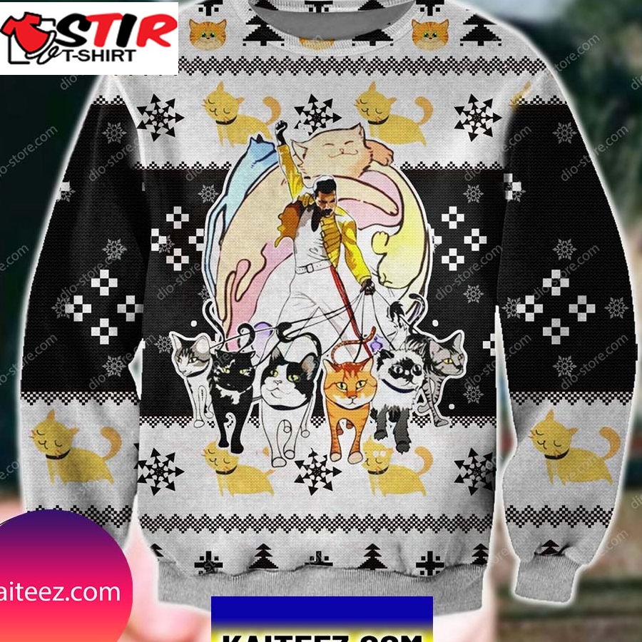Knitting Pattern 3D Print Freddie Mercury And His Cats Christmas Ugly Sweater