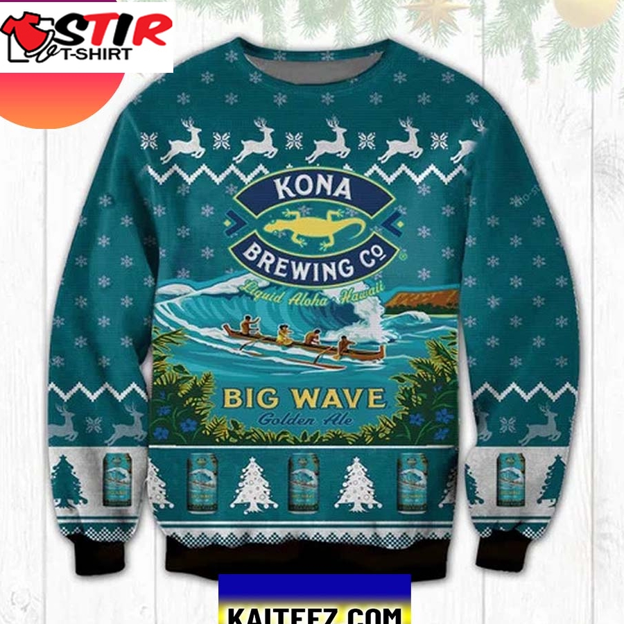 Kona Brewing Company Big Wave Golden Ale 3D Christmas Ugly Sweater