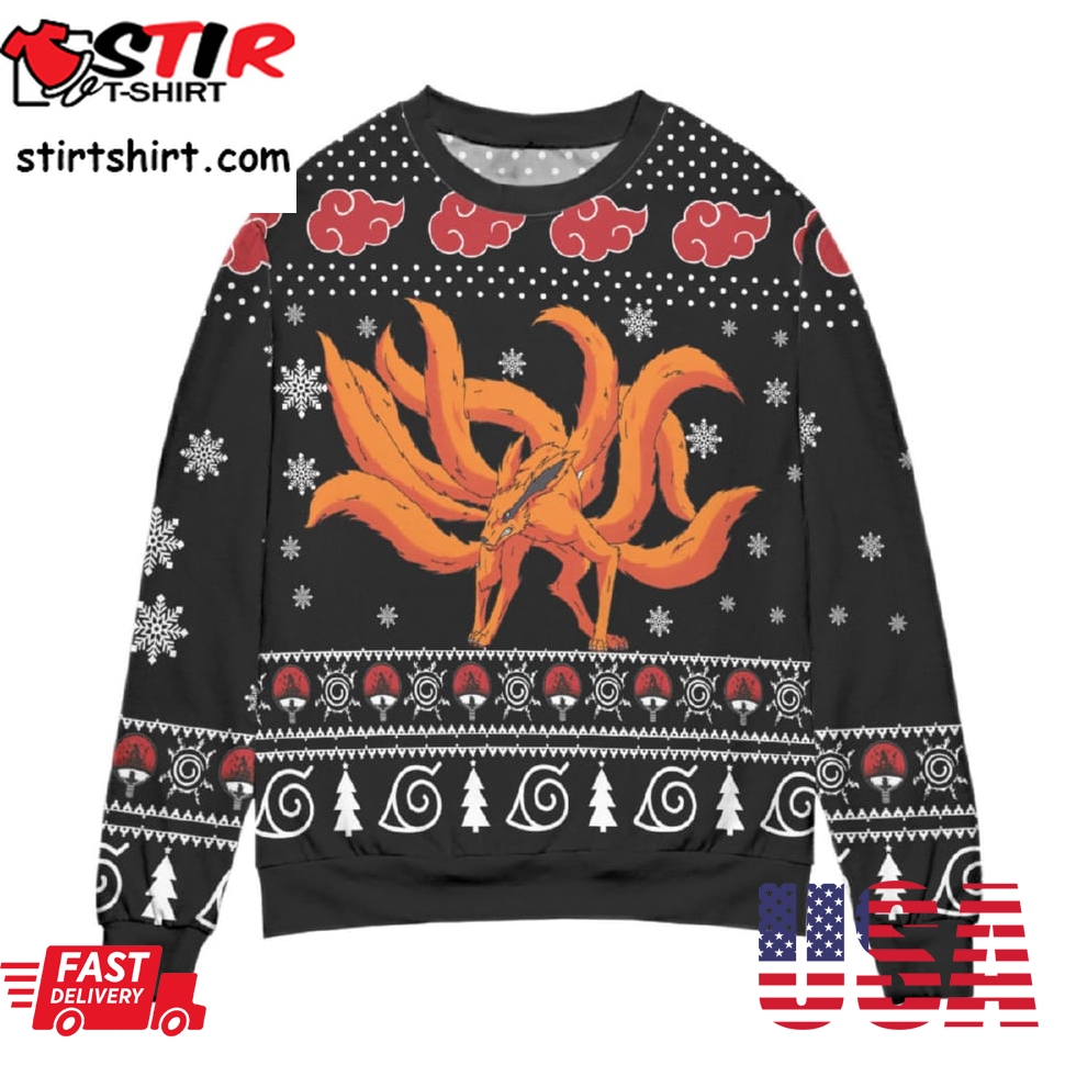 Kurama Naruto Akatsuki Logo Snowflake Ugly Christmas Sweater