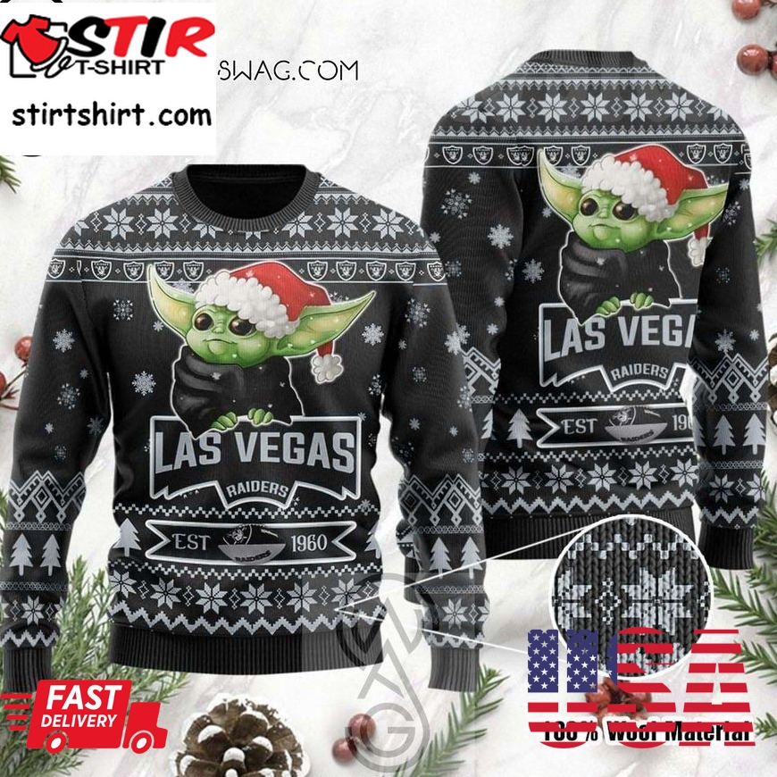 Las Vegas Raiders And Baby Yoda Holiday Party Knitting Pattern Ugly Christmas Sweater