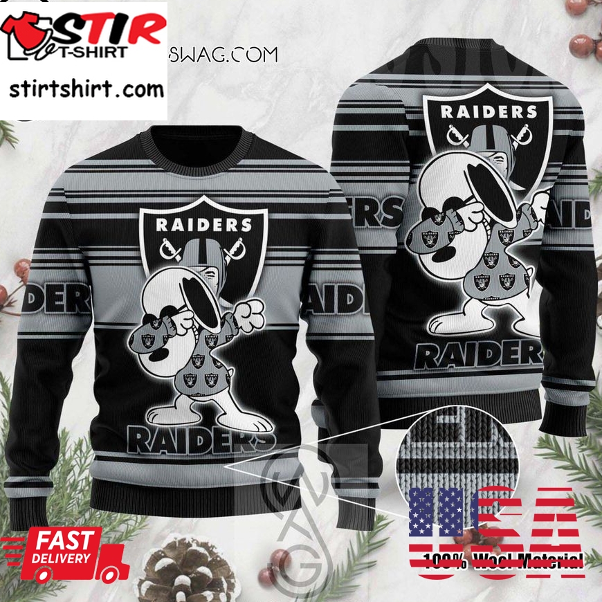 Las Vegas Raiders And Snoopy Dabbing Knitting Pattern Ugly Christmas Sweater