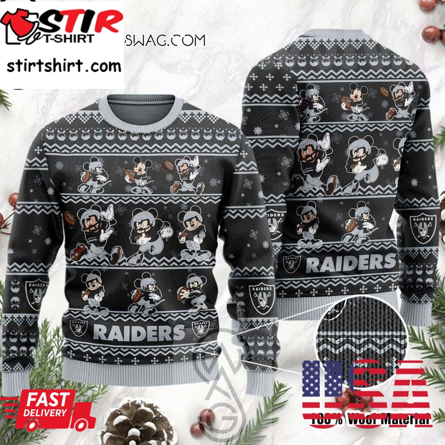 Las Vegas Raiders Mickey Mouse Holiday Party Knitting Pattern Ugly Christmas Sweater