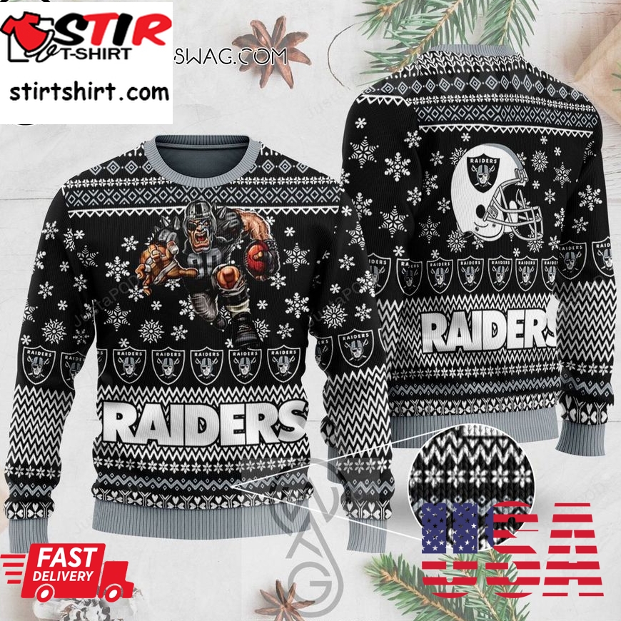 Las Vegas Raiders Player With Ball And Helmet Ugly Christmas Sweater