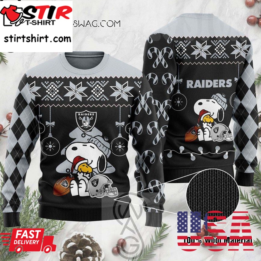 Las Vegas Raiders The Peanuts Charlie Brown And Snoopy Knitting Pattern Ugly Christmas Sweater